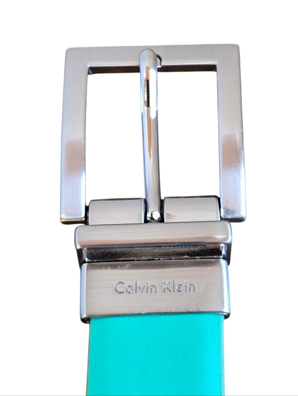 Calvin Klein Reversible Blue Green Leather Silver Buckle Belt XL